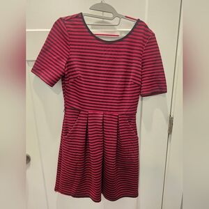 Speckleds Red & Black Striped Fit & Flare Skater Dress Size L Short Sleeve